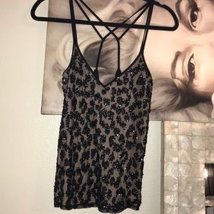 Black & Cream Ocelot Sequin Print Tank